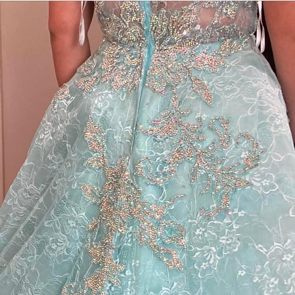 Mint Green Lace Gown, Size 10 - Picture 3 of 8